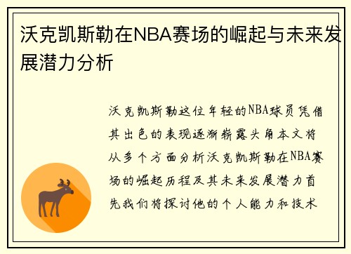 沃克凯斯勒在NBA赛场的崛起与未来发展潜力分析